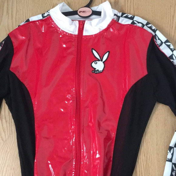 Womens Playboy Racecar Driver Halloween Costume Faux Leather Stretchy Medium - Picture 2 of 6